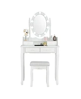 Makeup Dressing Table with Touch Switch Lighted Mirror and Cushioned Stool