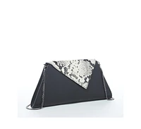 Susu Black Leather Clutch Bag Unique Snakeskin Evening Purse Women's Handbag