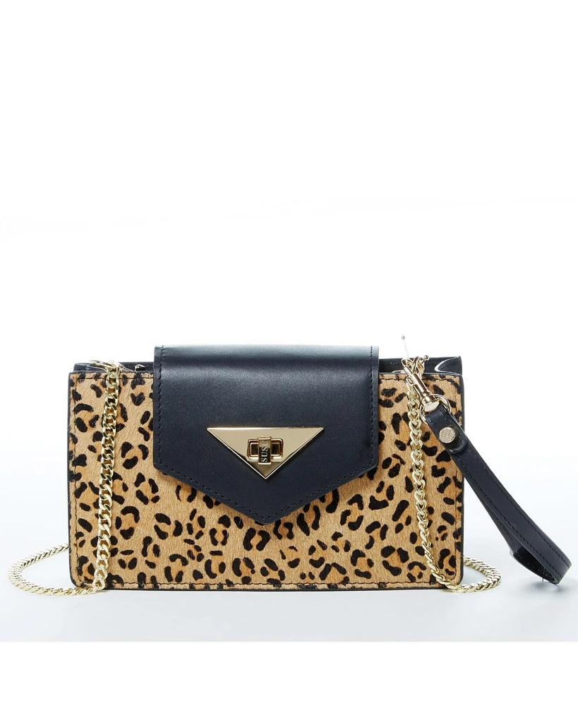 Susu The Mary Mini Crossbody Bag Black Leopard Leather Wristlet