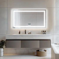 Luvodi 39.37 x 23.62 In Rectangle Led Lighted Bathroom Mirror Bluetooth Speaker Dimming Vanity Mirror