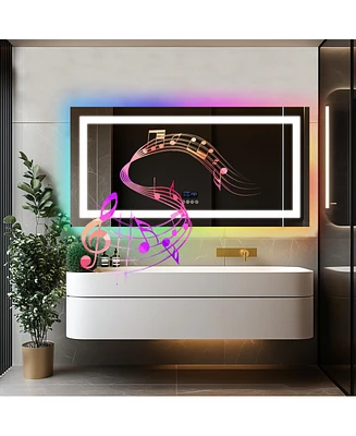 Luvodi 55.12 x 27.56" Led Bluetooth Bathroom Mirror Front-lit Rgb Backlit Wall Defog Vanity Mirror
