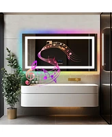 Luvodi 55.12 x 27.56" Led Bluetooth Bathroom Mirror Front-lit Rgb Backlit Wall Defog Vanity Mirror