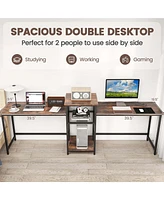 97 Inch Two Person Desk Double Computer Desk with Power Outlets Printer Stand