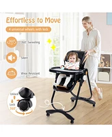 Folding Baby Dining High Chair with Adjustable Height and Recline