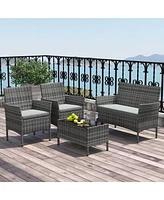Pcs Patio Furniture Set with Washable Cushions and Tempered Glass Coffee Table