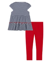 Tommy Hilfiger Toddler and Little Girls 2-Piece Striped Peplum Tunic Leggings Set