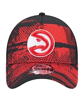 New Era Men's Black/Red Atlanta Hawks Tip Off A-Frame Trucker 9FORTY Adjustable Hat