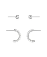 and Now This Clear Crystal Hoop Cubic Zirconia Stud Earrings Set