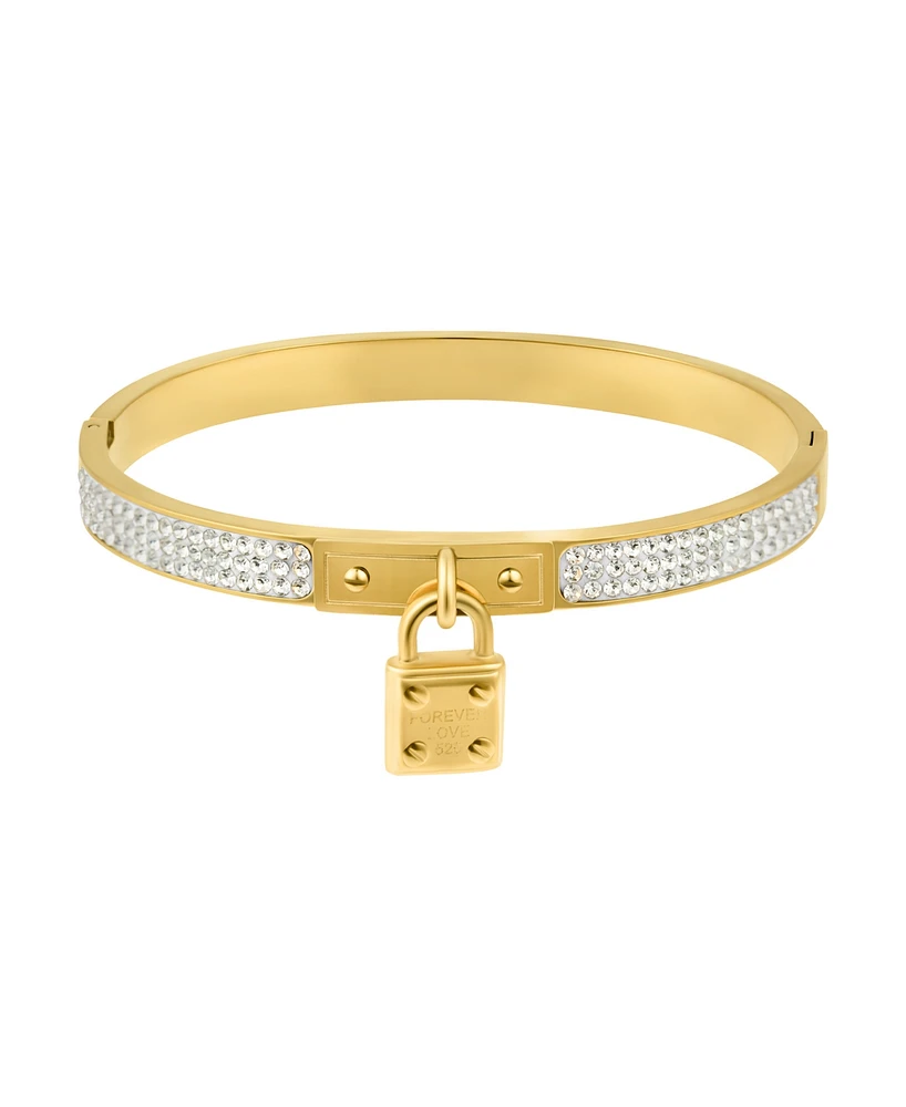 Adornia Tarnish Resistant Gold Cubic Zirconia Pave Lock Bangle Bracelet