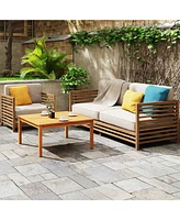 Gymax Outdoor Coffee Table w/ Slatted Tabletop Small Outside Table Square Patio Table