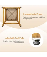 Gymax Wicker Bar Stools Set of 4 Patio Chairs w/ Solid Wood Frame & Ergonomic Footrest