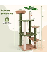 Gymax 60'' Cat Tree for Indoor Cats Cute Cat Tower w/ Sisal Scratching Posts & Rope