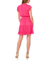 Msk Petite Smocked-Waist Flutter-Sleeve Tiered Dress