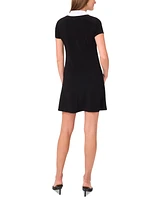 Msk Petite Spread-Collar Short-Sleeve Shift Dress