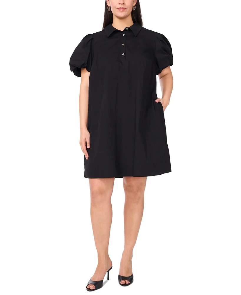 Msk Plus Cotton Short-Puff-Sleeve Shift Dress