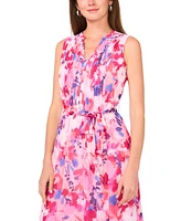Msk Petite Printed Sleeveless Tie-Waist Shirtdress