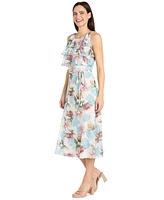 R & M Richards Petite Floral-Print Ruffled Midi Dress