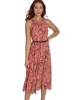 Tommy Hilfiger Petite Paisley-Print Belted Midi Dress