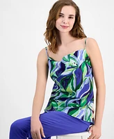 Tahari Asl Women's Printed Draped-Front Sleeveless Top