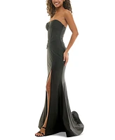 B Darlin Juniors' Strapless Corset High-Slit Evening Gown