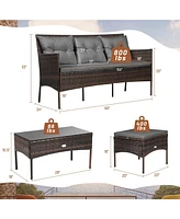 3 Pieces Patio Furniture Sectional Set with 5 Cozy Seat and Back Cushions
