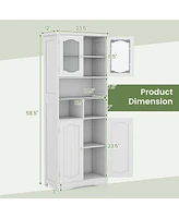 Freestanding Linen Bathroom Storage Cabinet with Frost Glass Doors