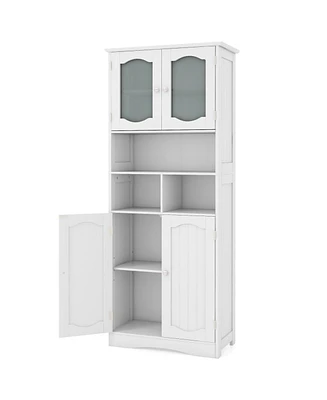 Freestanding Linen Bathroom Storage Cabinet with Frost Glass Doors