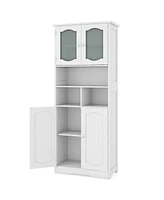 Freestanding Linen Bathroom Storage Cabinet with Frost Glass Doors