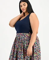Tommy Hilfiger Plus Floral-Print-Skirt Sleeveless Dress