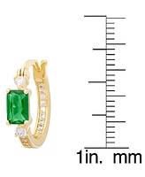 Green Spinel (1/4 ct. t.w.) & Lab-Grown White Sapphire (1/3 ct. t.w.) Small Hoop Earrings in 14k Gold-Plated Sterling Silver, 0.60"