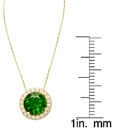 Green Spinel (1 ct. t.w.) & Lab-Grown White Sapphire (1-1/6 ct. t.w.) Halo 18" Pendant Necklace in 14k Gold over Sterling Silver
