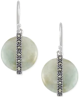 Jade & Marcasite Vertical Bar Circle Drop Earrings in Sterling Silver