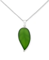 Green Agate & Marcasite Leaf 18" Pendant Necklace in Sterling Silver