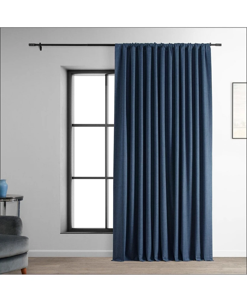 Half Price Drapes Dark Blue Extra Wide Performance Linen Hotel Blackout Curtain