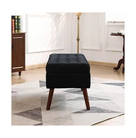 Tufted Storage Ottoman Bench for Bedroom or Entryway, Linen with Solid Wood Legs-The Pop Home