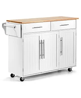 Rolling Kitchen Trolley Cart with Wood Countertop and Storage Cabinet