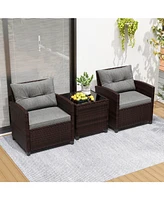 3 Pieces Rattan Patio Furniture Set with Washable Cushion