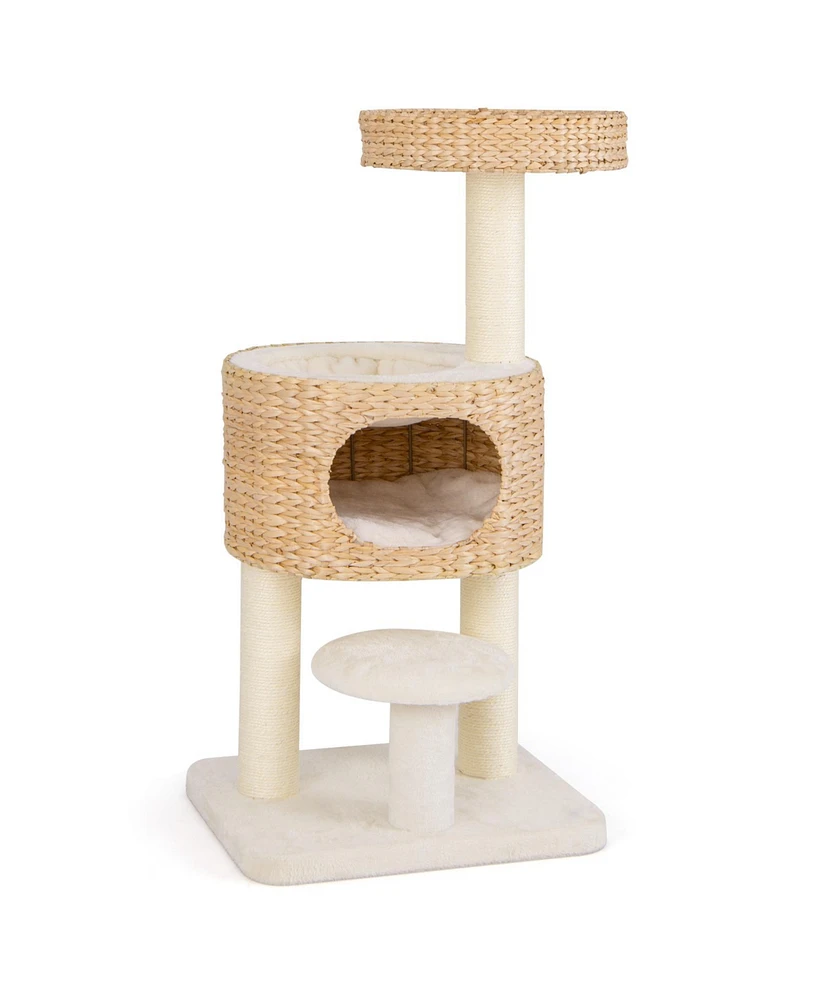 Modern Cat Tower with Top Perch, Cattail, & Fluff Condo Stylish & Cozy Cat Tree for Indoor Cats