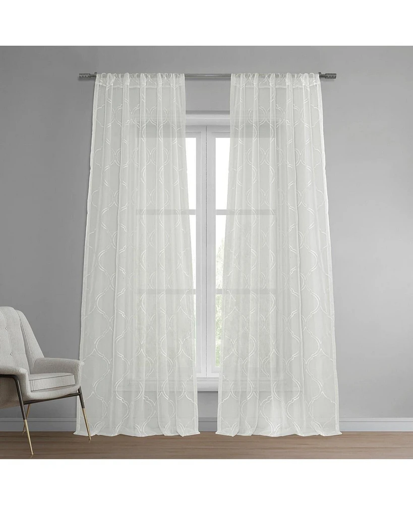 Half Price Drapes Florentina White Embroidered Geometric Sheer Curtain