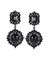 Bling Jewelry Big Crystal art deco style Statement Chandelier Dangle Earrings Yellow Gold & Black Plated Metal