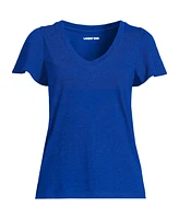 Lands' End Women's Slub Flutter Sleeve V-Neck T-Shirt