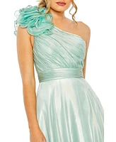 Women's Rosette One Shoulder Tea Length Dress