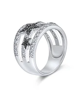 Bling Jewelry Black White Pave Cz Cocktail Statement Ring Silver Plated Celestial Band