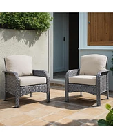 2 Pieces Patio Fruniture Set,Outdoor Wicker Chairs,Artificially Woven Rattan Chairs with Armrest Support Thickened Comfortable Cushion,Denim Blue