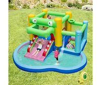 Inflatable Bounce House with Slide and Splash Pool Backyard Water Park for Kids