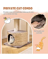 Gymax 52'' Cattail Cat Tower w/ Sisal Scratching Posts Perch Dangling Ball Cat Tree