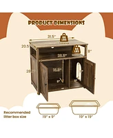 Cat Litter Box Enclosure with Double Barn Doors, Divider, Side Entry & Storage Shelf Stylish & Functional