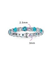 Bling Jewelry Alternating Two Tone Cubic Zirconia Stackable Cz Eternity Cocktail Statement Ring .925 Sterling Silver