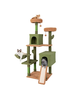 Gymax 63'' Cactus Cat Tree for Indoor Cats w/Sisal Scratching Posts & Ladder Basket Bed