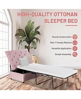 Folding Ottoman Sleeper Bed with Mattress Convenient Guest Bed and Office Nap Solution